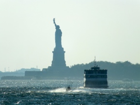 Beautiful bay view with the Statue of Liberty as a backdrop